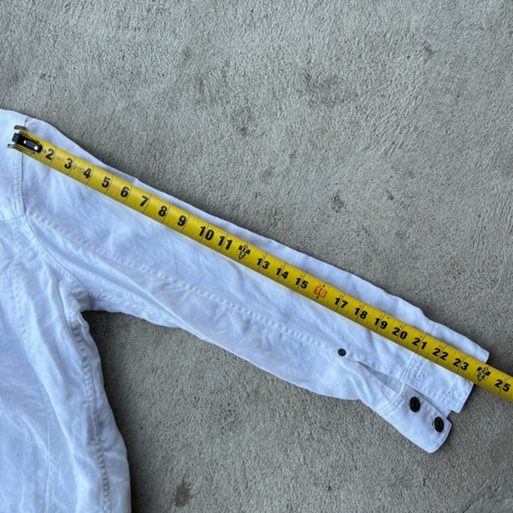Womens Eddie Bauer Medium White Linen Utility Button Up Collared Long Sleeve - Picture 7 of 7